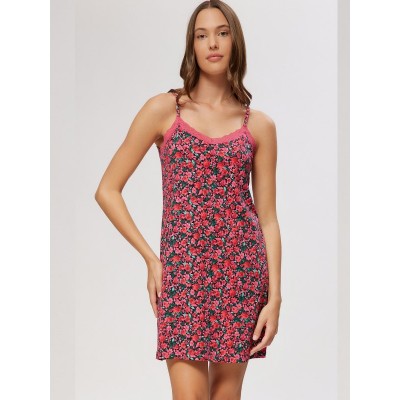 ΝΥΧΤΙΚΟ ΒΑΜΒΑΚΕΡΟ MINERVA  LACE FLORAL MAΡΙΝ ΚΟΚΚΙΝΟ